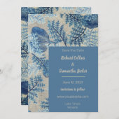 Blauer Stielblütenhochzeitungen speichern das Datu Save The Date (Vorne/Hinten)