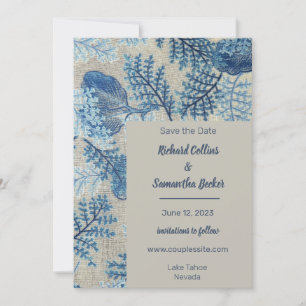 Blauer Stielblütenhochzeitungen speichern das Datu Save The Date