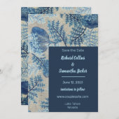 Blauer Stielblütenhochzeitungen speichern das Datu Save The Date (Vorne/Hinten)