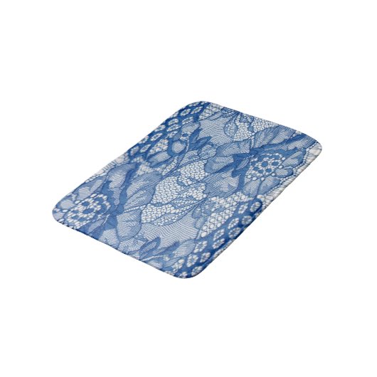 Blauer Stoff, afrikanisches Tulledesign. Badematte (Schrägansicht)