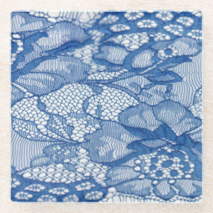 Blauer Stoff, afrikanisches Tulledesign. Glasuntersetzer
