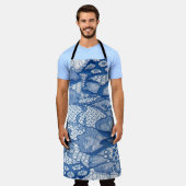 Blauer Stoff, afrikanisches Tulledesign. Schürze (Getragen)