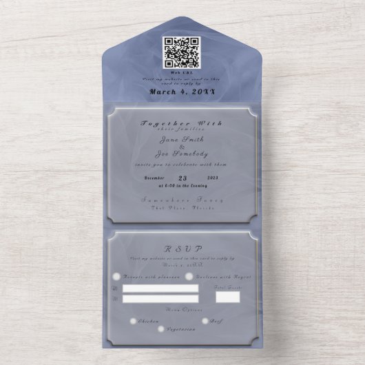 Blauer Stoff texturiert druckunabhängig All In One Einladung (Innen Boden)