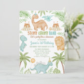 Blauer Stomp Chomp Roar Party wie Dinosaurier Gebu Einladung (Stehend Vorderseite)