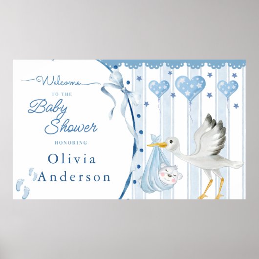 Blauer Storch Baby Shower Cute Custom Poster (Vorne)
