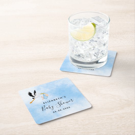 Blauer Storch mit Babydusche niedlich Rechteckiger Pappuntersetzer (Vor Ort)