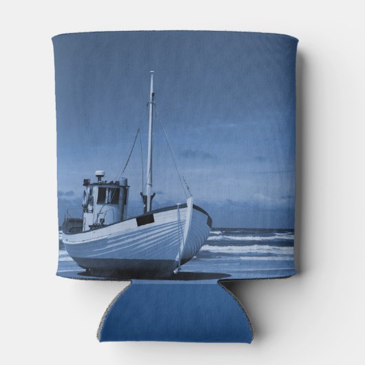 Blauer Strand des Fischereibootes Vintag Dosenkühler (Rückseite)