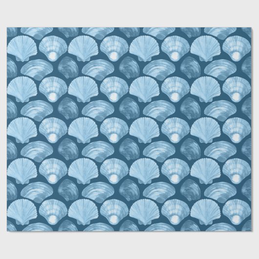 Blauer Strand Muschel Muster Geschenkpapier (Flach)