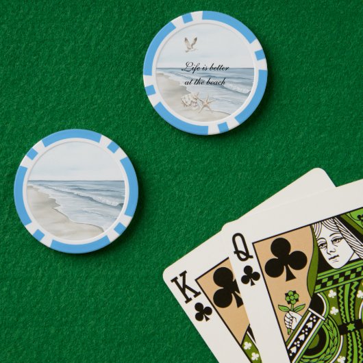 Blauer Strand Ozean Seestern Seevögel  Pokerchips (Pokertisch (doppelt))