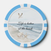 Blauer Strand Ozean Seestern Seevögel  Pokerchips (Vorderseite)