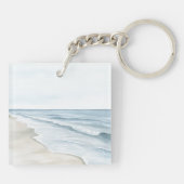 Blauer Strand Ozean Seestern Seevögel  Schlüsselanhänger (Rückseite)