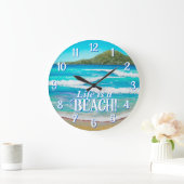Blauer Strand-Waves Malerei Typografie Große Wanduhr (Zuhause)