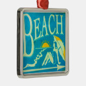 Blauer Strandschild Silbernes Ornament (Rechts)