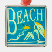 Blauer Strandschild Silbernes Ornament (Vorne)