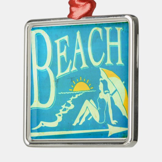 Blauer Strandschild Silbernes Ornament (Links)