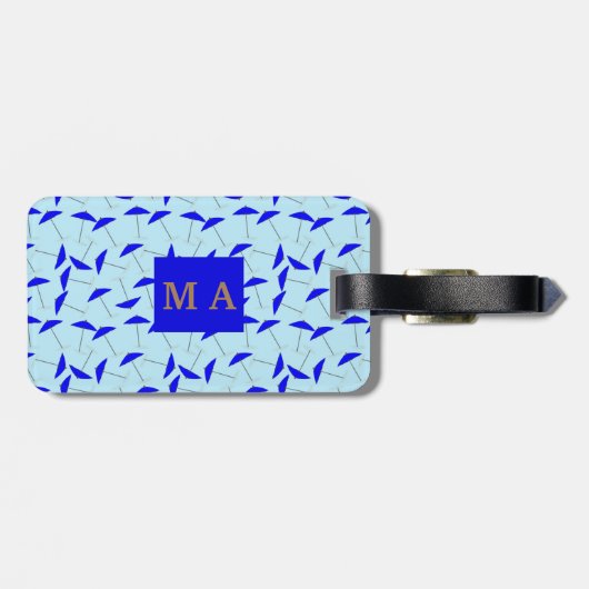 Blauer Strandschirm, Wiederholmuster Monogramm Gepäckanhänger (Rückseite horizontal)