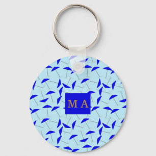 Blauer Strandschirm, Wiederholmuster Monogramm Schlüsselanhänger