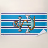 Blauer Streifen Anchor Nautical Strandtuch (Vorderseite)