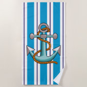 Blauer Streifen Anchor Nautical Strandtuch (Vorderseite)