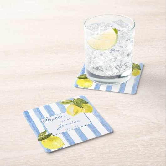 Blauer Streifen aus handrawn lemons Italienische G Rechteckiger Pappuntersetzer (Vor Ort)