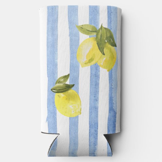 Blauer Streifen aus handrawn lemons Italienische G Selters Dosenkühler (Rückseite)