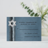 Blauer Streifen Bar Mitzvah UAWG RSVP Karte (Stehend Vorderseite)