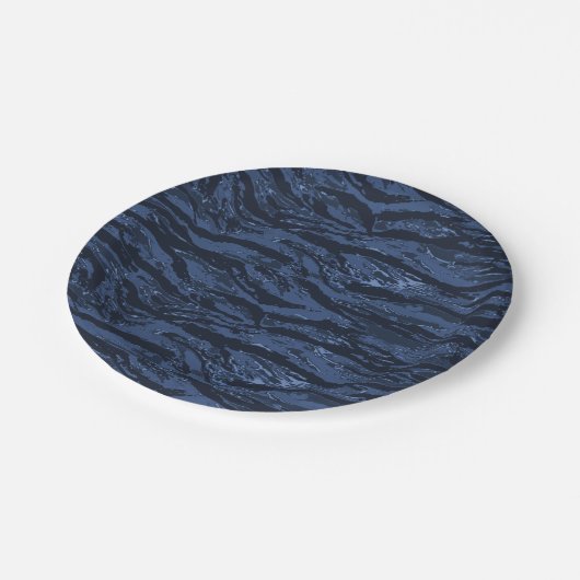 Blauer Streifen Camouflage Pappteller (Schrägansicht)