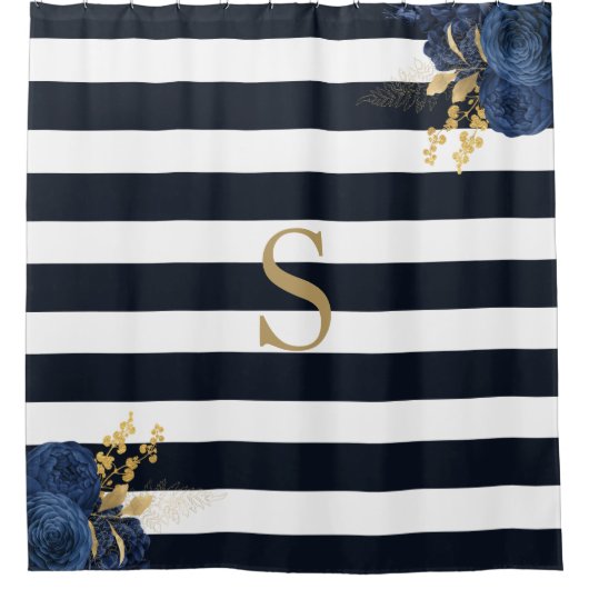 Blauer Streifen Duschvorhang (Vorderseite)