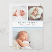 Blauer Streifen | Foto Collage Birth Ankündigung (Vorderseite)