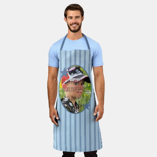 Blauer Streifen-Fotovorlage Schürze (Getragen)