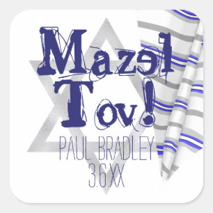 Blauer Streifen Gebet Shawl Mazel Tov Bar Mitzvah Quadratischer Aufkleber