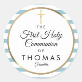 Blauer Streifen Gold Cross Erste Heilige Kommune Runder Aufkleber (Vorderseite)