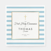 Blauer Streifen Gold Cross Erste Heilige Kommune Serviette (Vorderseite)