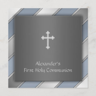 Blauer Streifen-Jungen-erste Kommunion Einladung