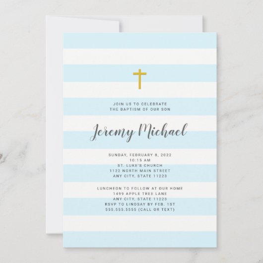 Blauer Streifen-Jungen-Taufe oder erste Kommunion Einladung (Vorderseite)