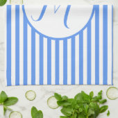 Blauer Streifen Monogramm hinzufügen Geschirrtuch (Gefaltet)