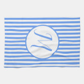 Blauer Streifen Monogramm hinzufügen Geschirrtuch (Horizontal)