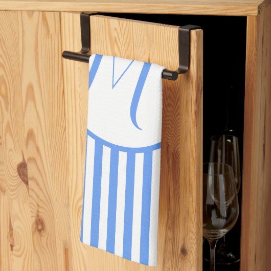 Blauer Streifen Monogramm hinzufügen Geschirrtuch (Drittel gefaltet)