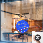 Blauer Streifen Ornament Frohe Weihnachten Fensteraufkleber (Café-Fenster)