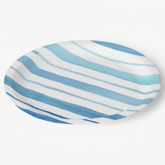 Blauer Streifen Pappteller (Schrägansicht)
