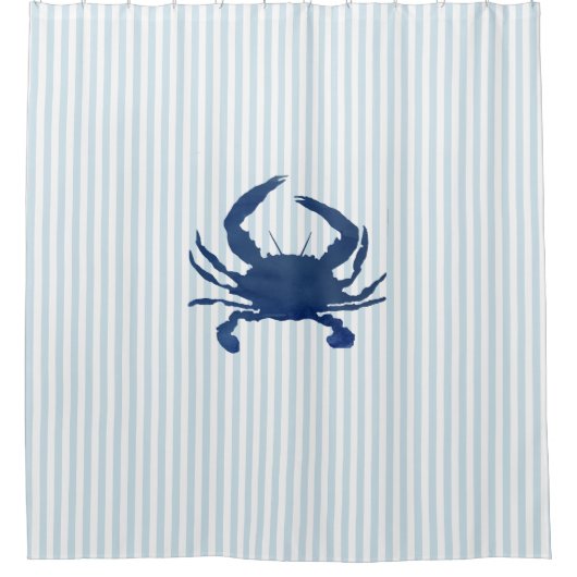 Blauer Streifen Pattern Crab Küste Duschvorhang (Vorderseite)
