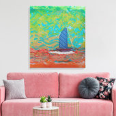 Blauer Streifen Segeltuch gesteppte Canvas Print Leinwanddruck (Insitu (Wohnzimmer))
