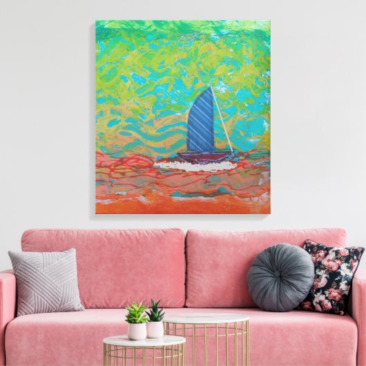 Blauer Streifen Segeltuch gesteppte Canvas Print Leinwanddruck (Insitu (Wohnzimmer))