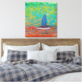Blauer Streifen Segeltuch gesteppte Canvas Print Leinwanddruck (Insitu (Schlafzimmer))