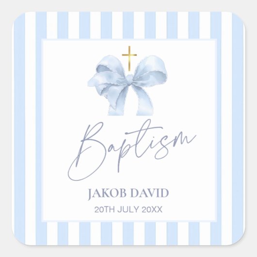 Blauer Streifen Taufe für Junge Sticker mit Bow (Vorderseite)