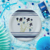 Blauer Streifen und Blumen Pappteller (Party)
