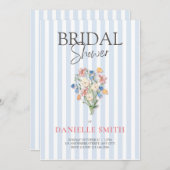 Blauer Streifen und Blumendusche Einladung (Vorne/Hinten)