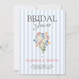 Blauer Streifen und Blumendusche Einladung