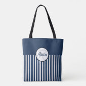 Blauer Streifen und Farbblock der Navy Tasche (Rückseite)