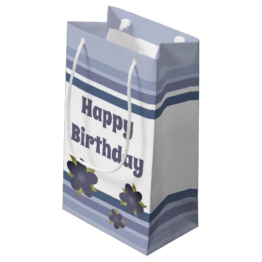 Blauer Streifen und kleine Blumenbeutel Kleine Geschenktüte (Rückseite Schrägansicht)